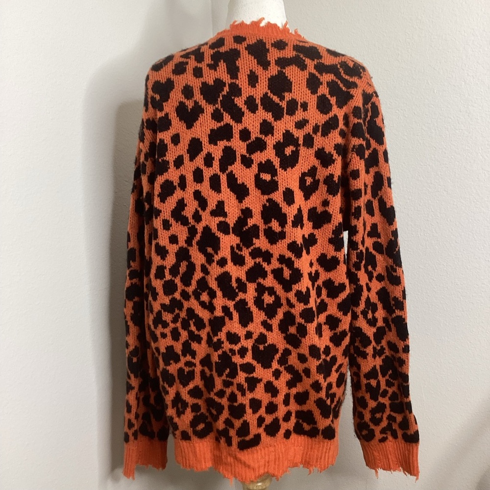 R13 Cashmere Sweater Orange Black Leopard Oversized Lg - Picture 4 of 12